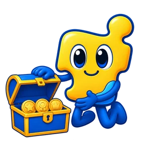 Kip beside an open treasure chest.