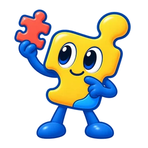 Kip, the game's mascot, holding up a puzzle piece.