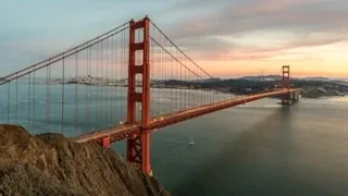 The Golden Gate Bridge in the sun.