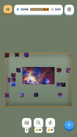 A nebula puzzle from the space pack, half assembled in the middle of the board.