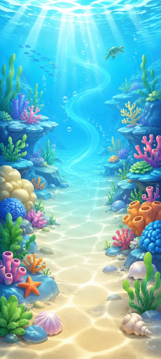 Deep Current: a sunlit coral reef underwater.